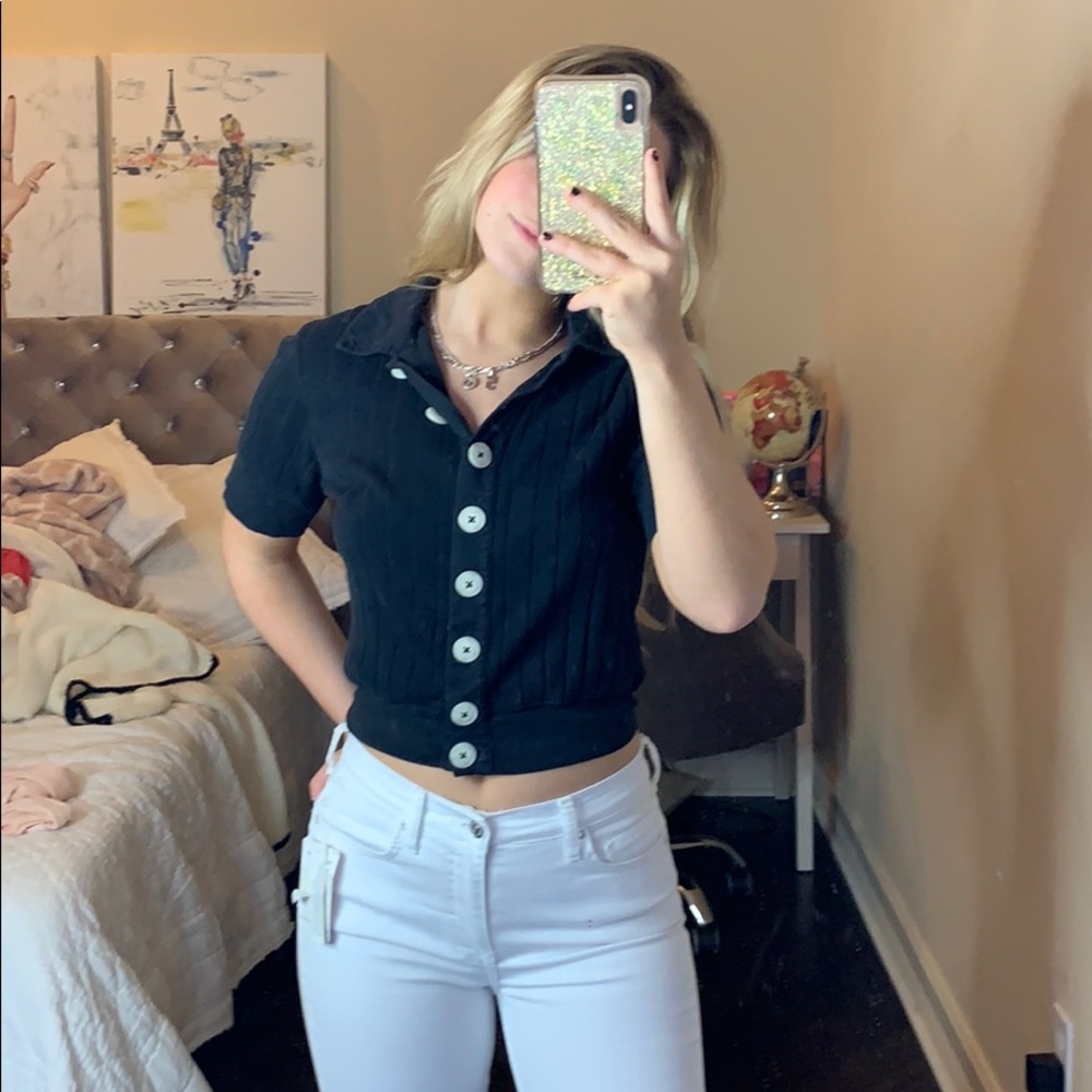 Free people black button top